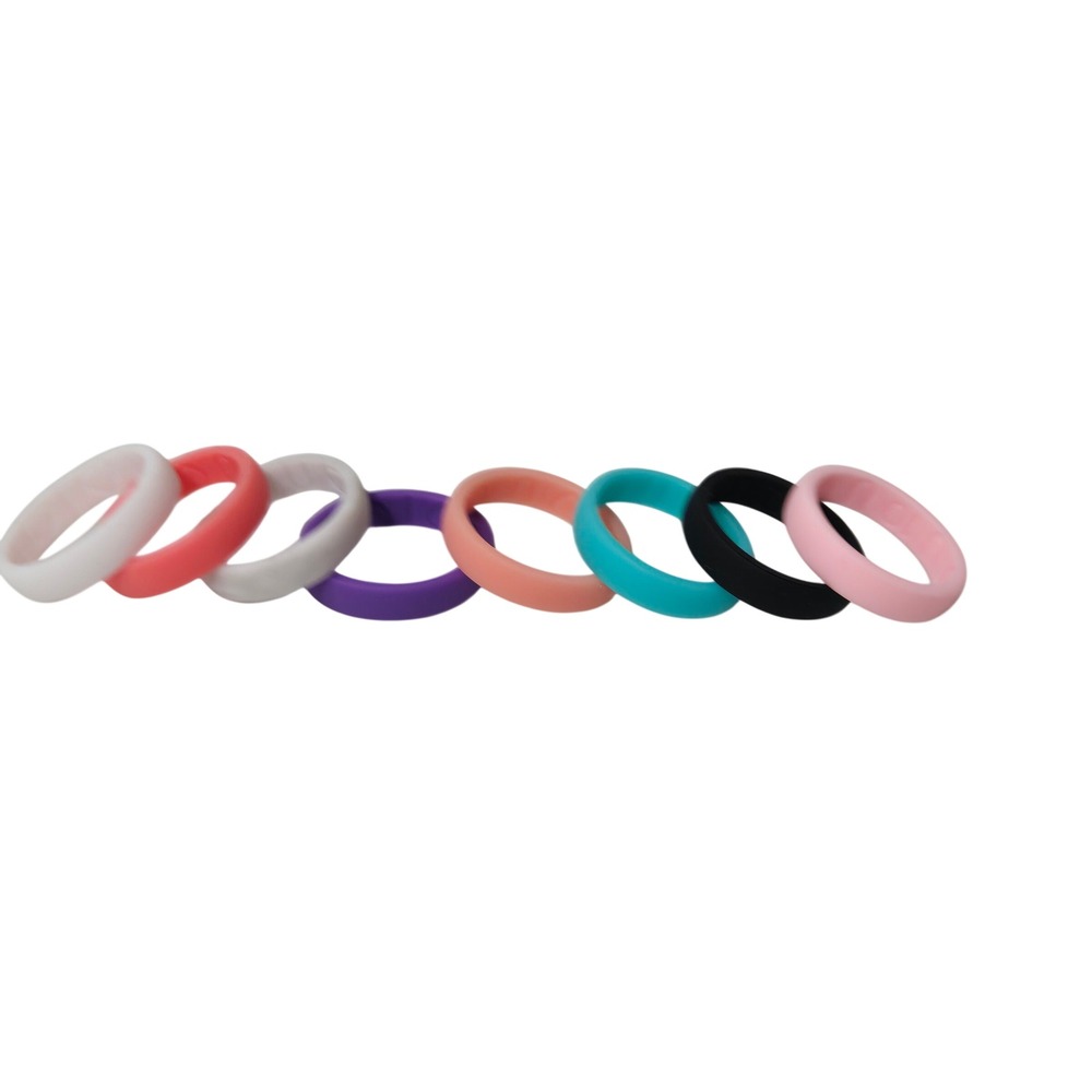 Set‎ of 8 Silicone Wedding Rings for Women Thin Bands Assorted Colors Size 10